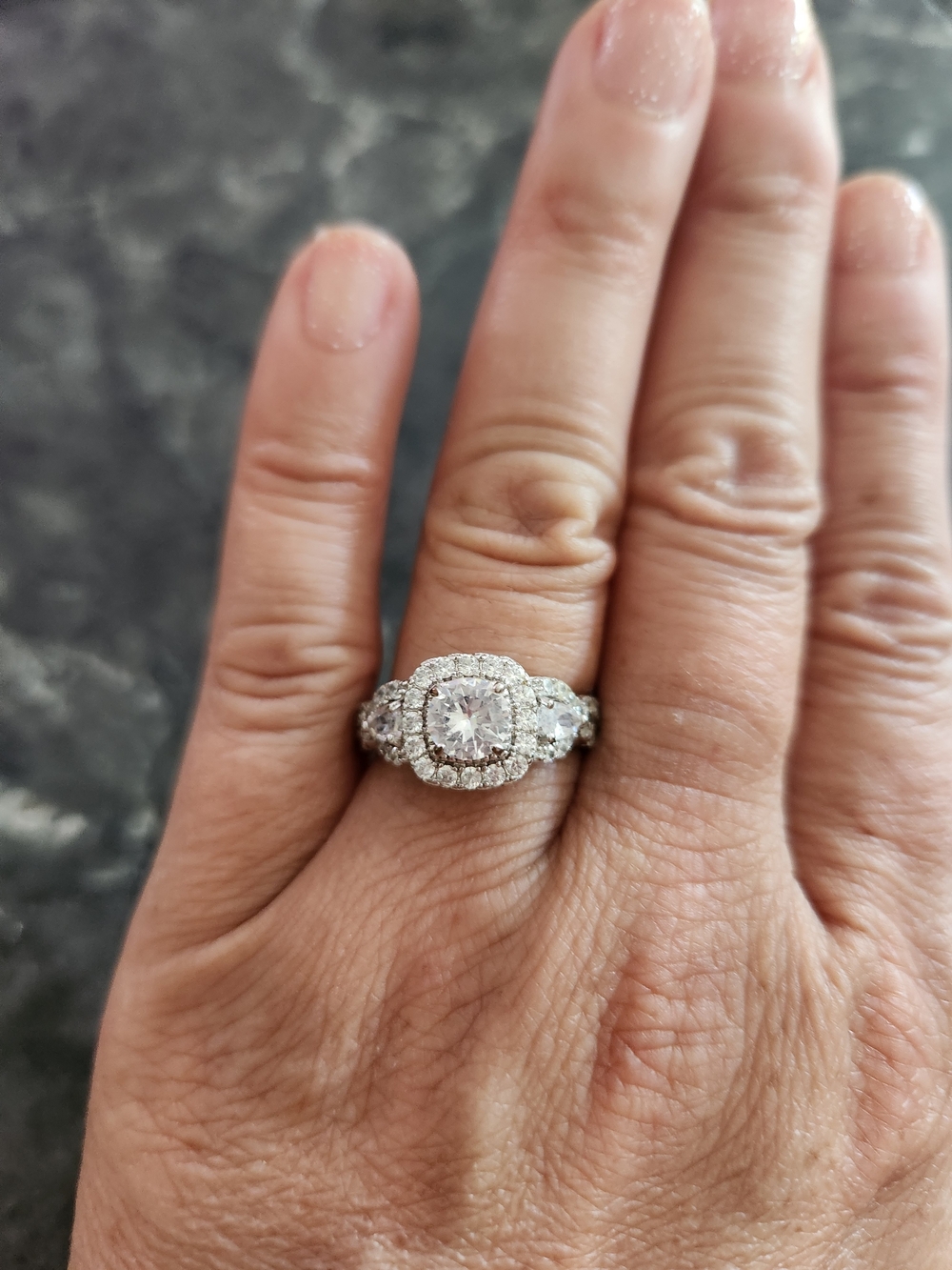 Elegant White and Silver Halo Engagement Ring - Sparkling Round Center